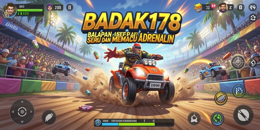 Tampilan gameplay BADAK178 saat balapan di lintasan menantang.