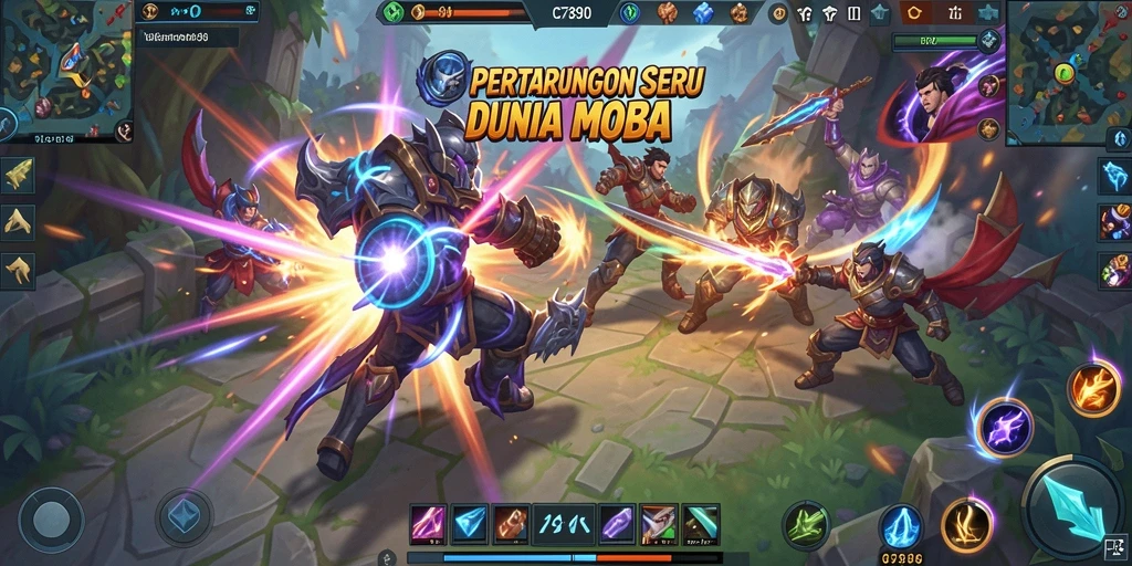 Screenshot C7890 menampilkan aksi intens dalam pertarungan MOBA.
