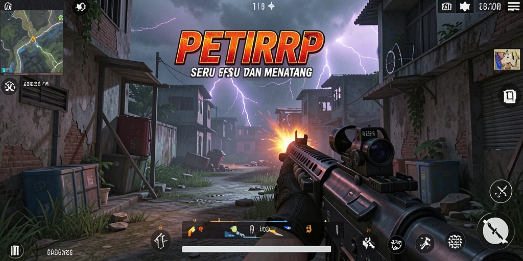 Screenshot menampilkan aksi intens dalam gameplay PETIRRP FPS.