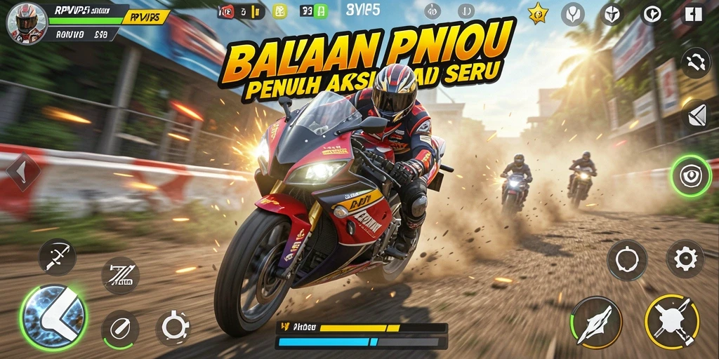 Gameplay RPVIP5 menampilkan aksi balapan motor yang mendebarkan.
