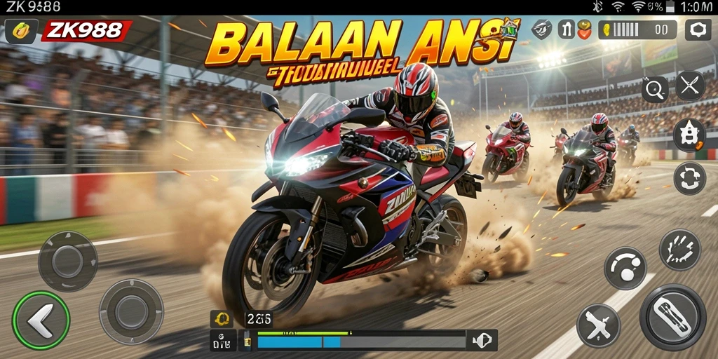 Tampilan gameplay menegangkan dari balapan motor ZK988.